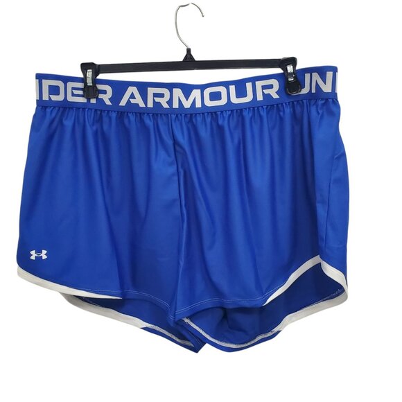 Under Armour Woman's UA Play Up 2.0 Blue White Loose Active Shorts Plus NWT 2X‎ - Picture 1 of 4